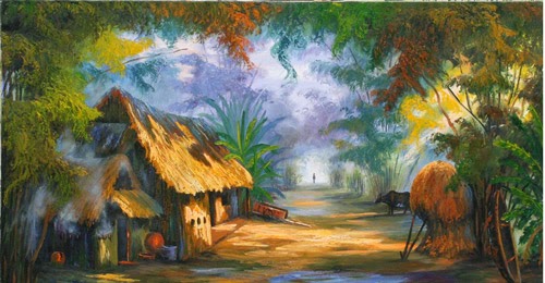 Tranh sơn dầu phong cảnh làng quê